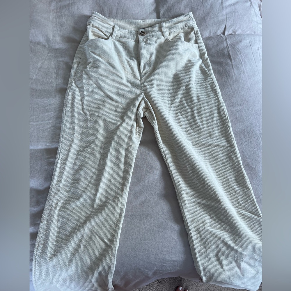Cream Corduroy Wide-Leg Pants